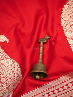 Red Plain Satin Silk Handloom Banarasi Saree - Sacred Weaves