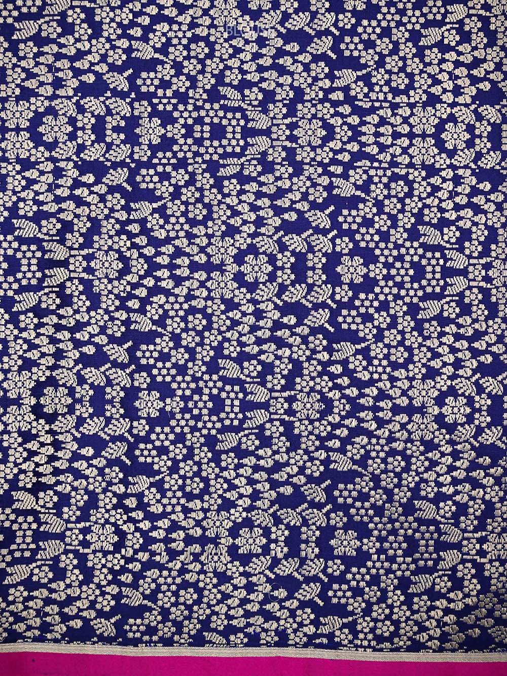 Blue Plain Satin Silk Handloom Banarasi Saree - Sacred Weaves