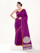 Dark Magenta Plain Satin Silk Handloom Banarasi Saree - Sacred Weaves