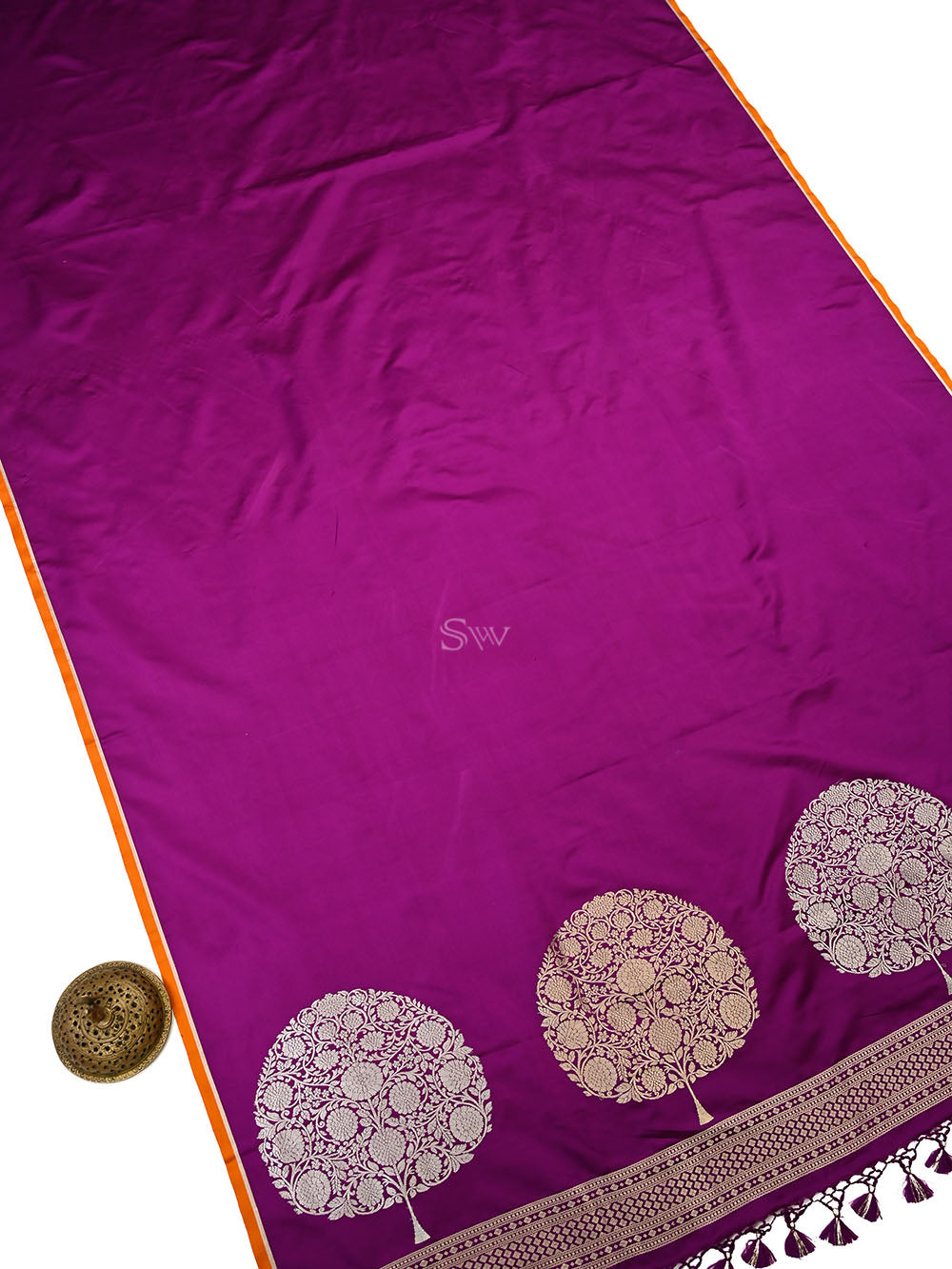Dark Magenta Plain Satin Silk Handloom Banarasi Saree - Sacred Weaves