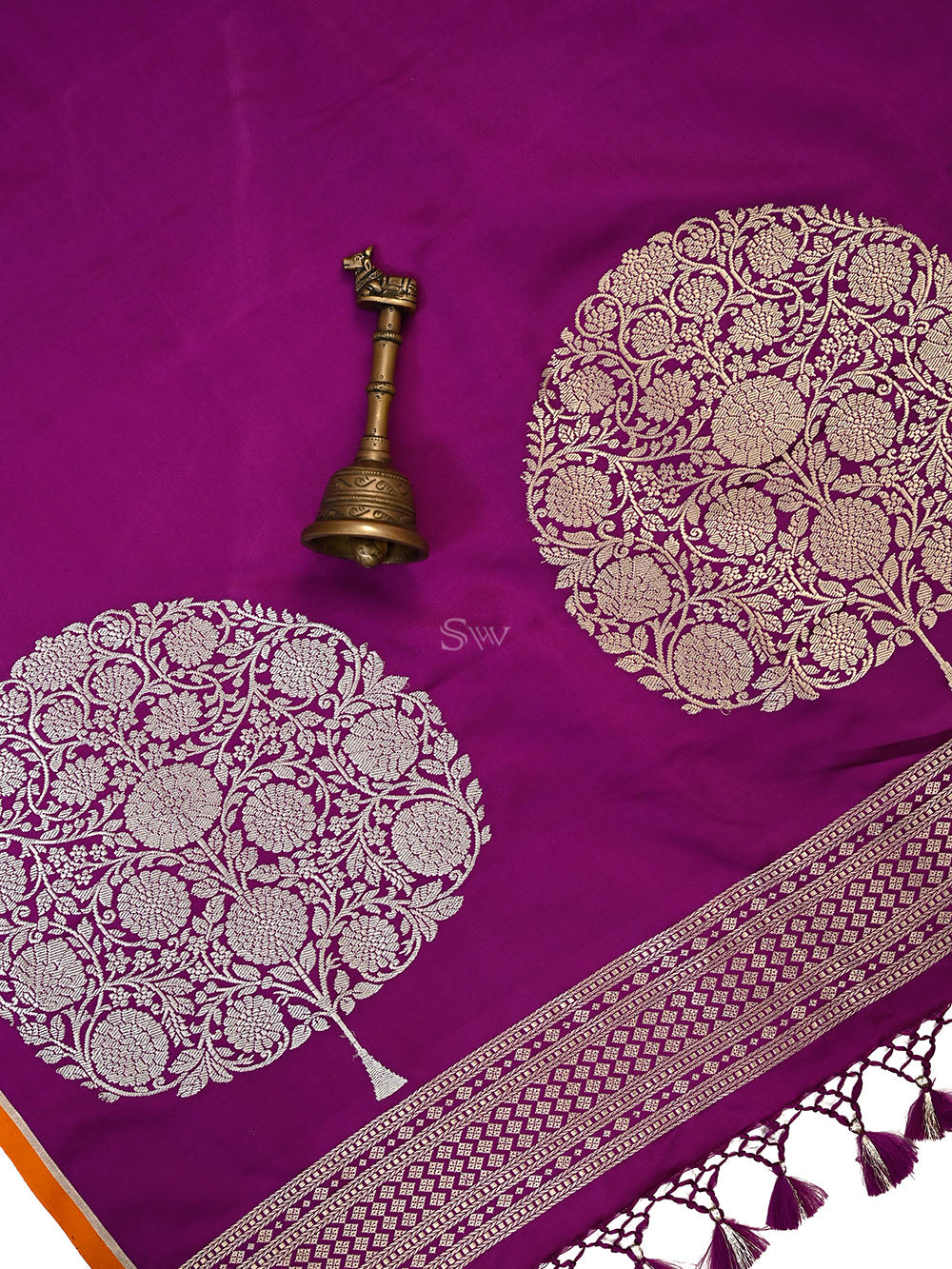 Dark Magenta Plain Satin Silk Handloom Banarasi Saree - Sacred Weaves