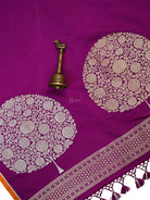 Dark Magenta Plain Satin Silk Handloom Banarasi Saree - Sacred Weaves
