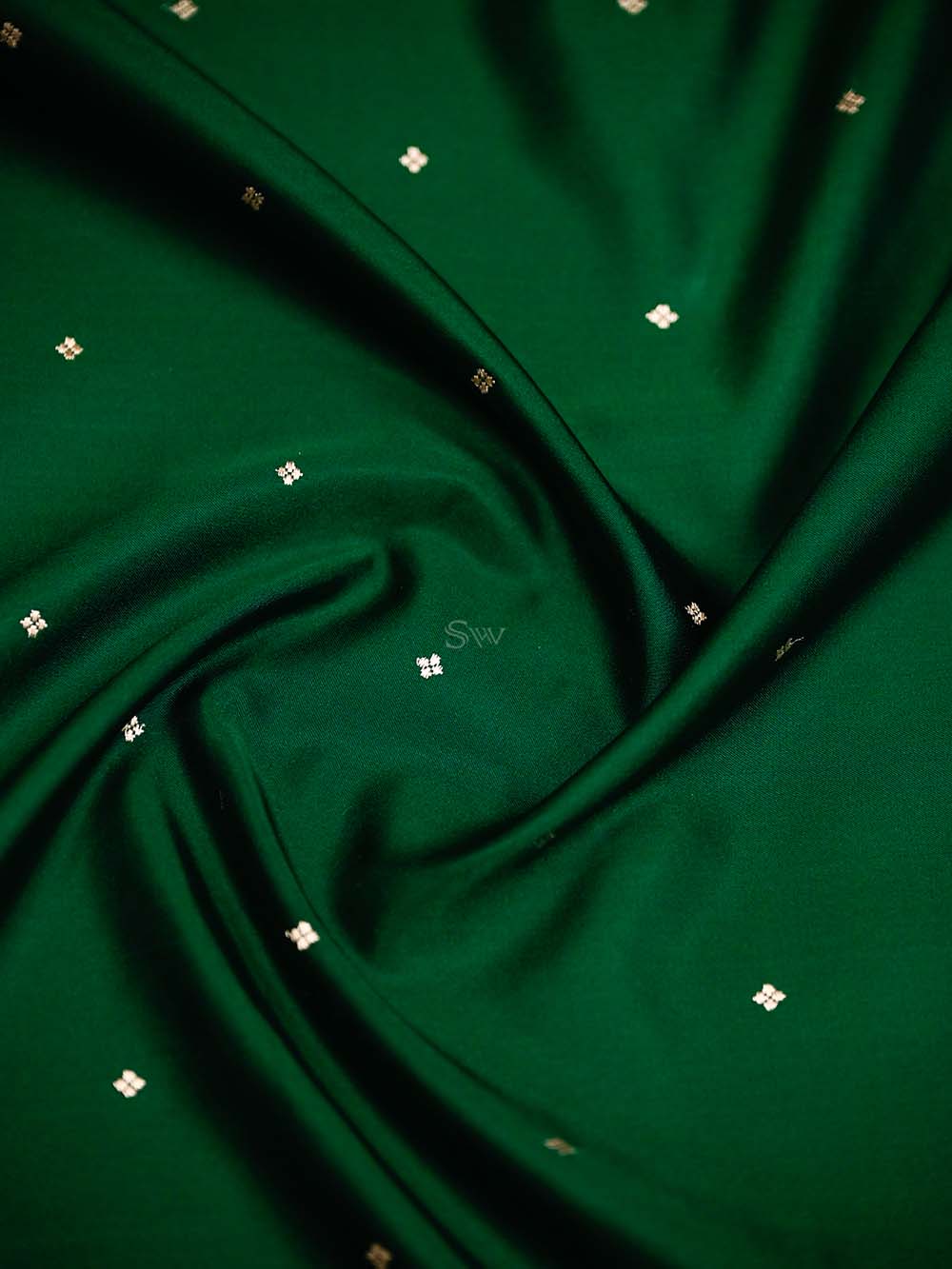 Bottle Green Booti Satin Silk Handloom Banarasi Saree - Sacred Weaves