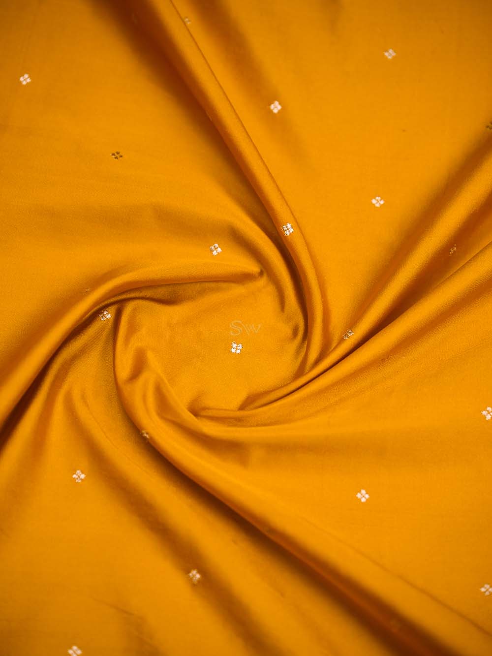 Mustard Booti Satin Silk Handloom Banarasi Saree - Sacred Weaves