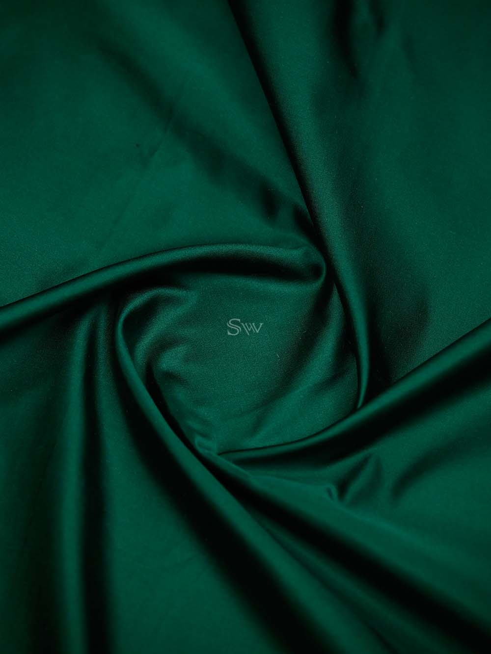 Bottle Green Plain Satin Silk Handloom Banarasi Saree - Sacred Weaves