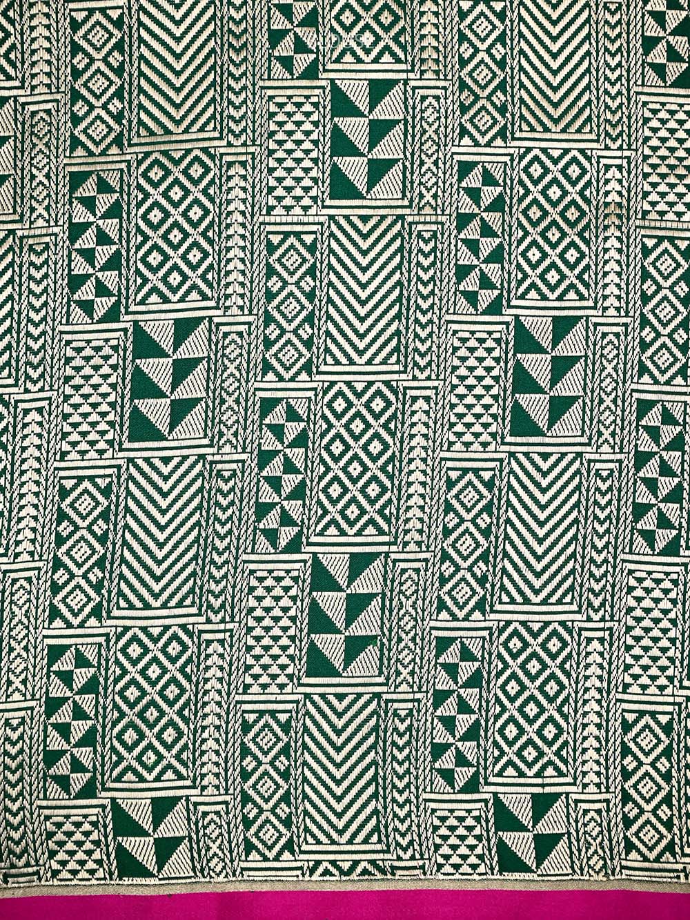 Bottle Green Plain Satin Silk Handloom Banarasi Saree - Sacred Weaves