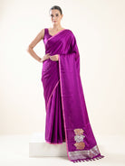Dark Magenta Plain Satin Silk Handloom Banarasi Saree - Sacred Weaves