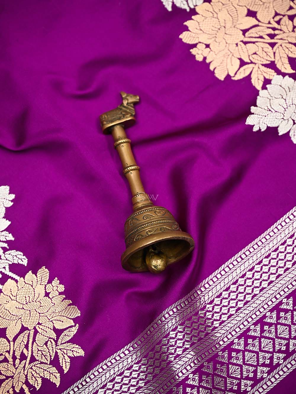 Dark Magenta Plain Satin Silk Handloom Banarasi Saree - Sacred Weaves