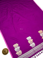 Dark Magenta Plain Satin Silk Handloom Banarasi Saree - Sacred Weaves