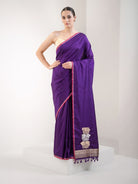 Purple Plain Satin Silk Handloom Banarasi Saree - Sacred Weaves