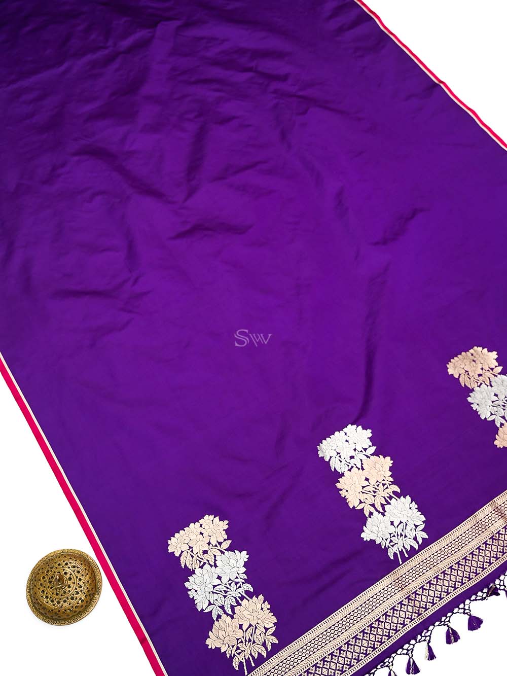 Purple Plain Satin Silk Handloom Banarasi Saree - Sacred Weaves