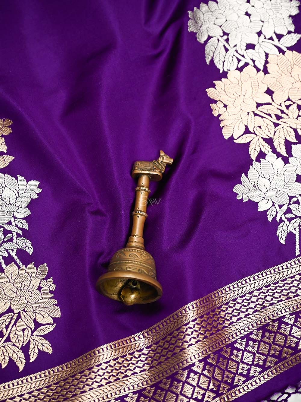 Purple Plain Satin Silk Handloom Banarasi Saree - Sacred Weaves