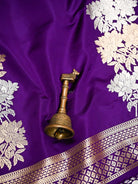 Purple Plain Satin Silk Handloom Banarasi Saree - Sacred Weaves