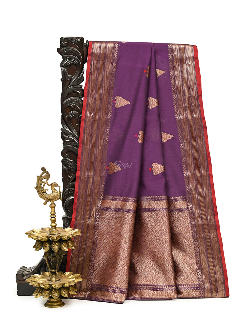Purple Booti Chanderi Silk Handloom Banarasi Saree