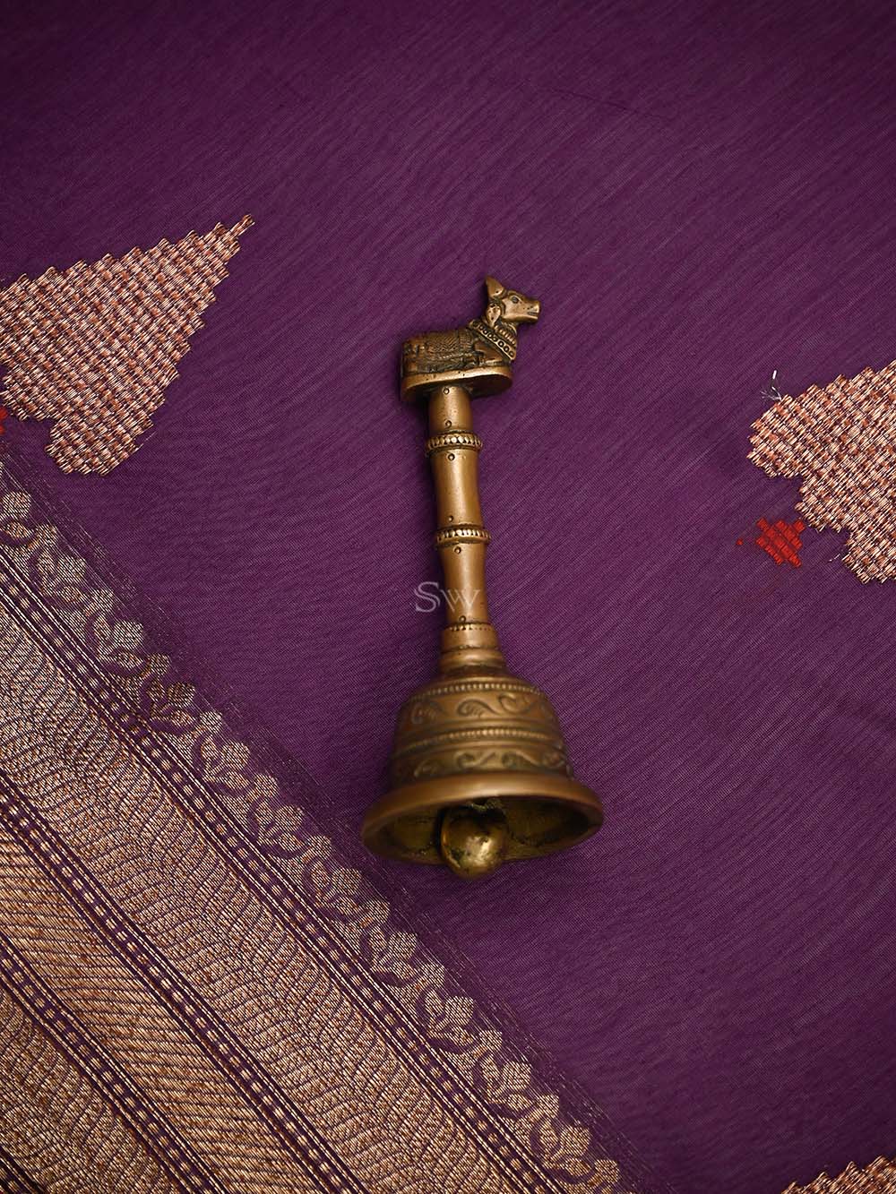 Purple Booti Chanderi Silk Handloom Banarasi Saree