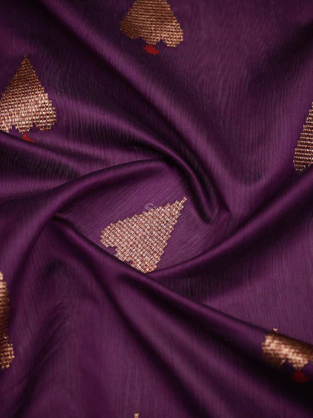 Purple Booti Chanderi Silk Handloom Banarasi Saree