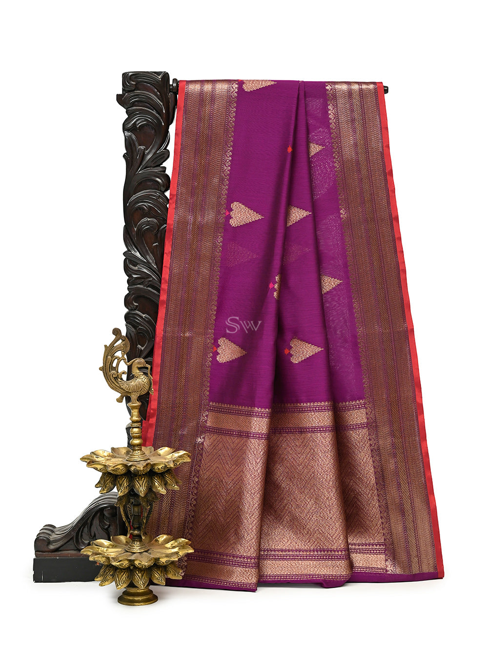 Purple Booti Chanderi Silk Handloom Banarasi Saree - Sacred Weaves