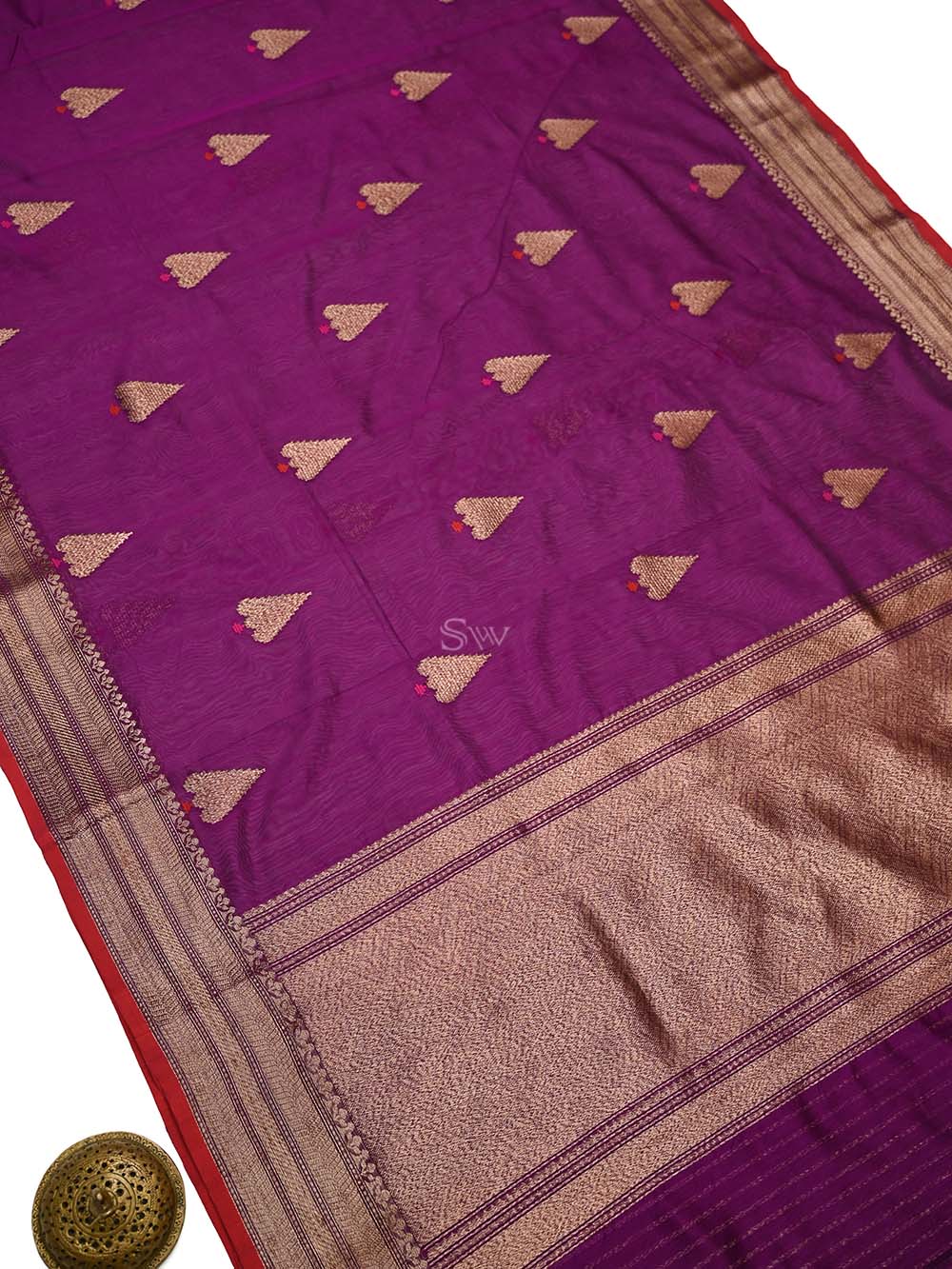 Purple Booti Chanderi Silk Handloom Banarasi Saree - Sacred Weaves