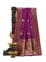 Purple Booti Chanderi Silk Handloom Banarasi Saree - Sacred Weaves