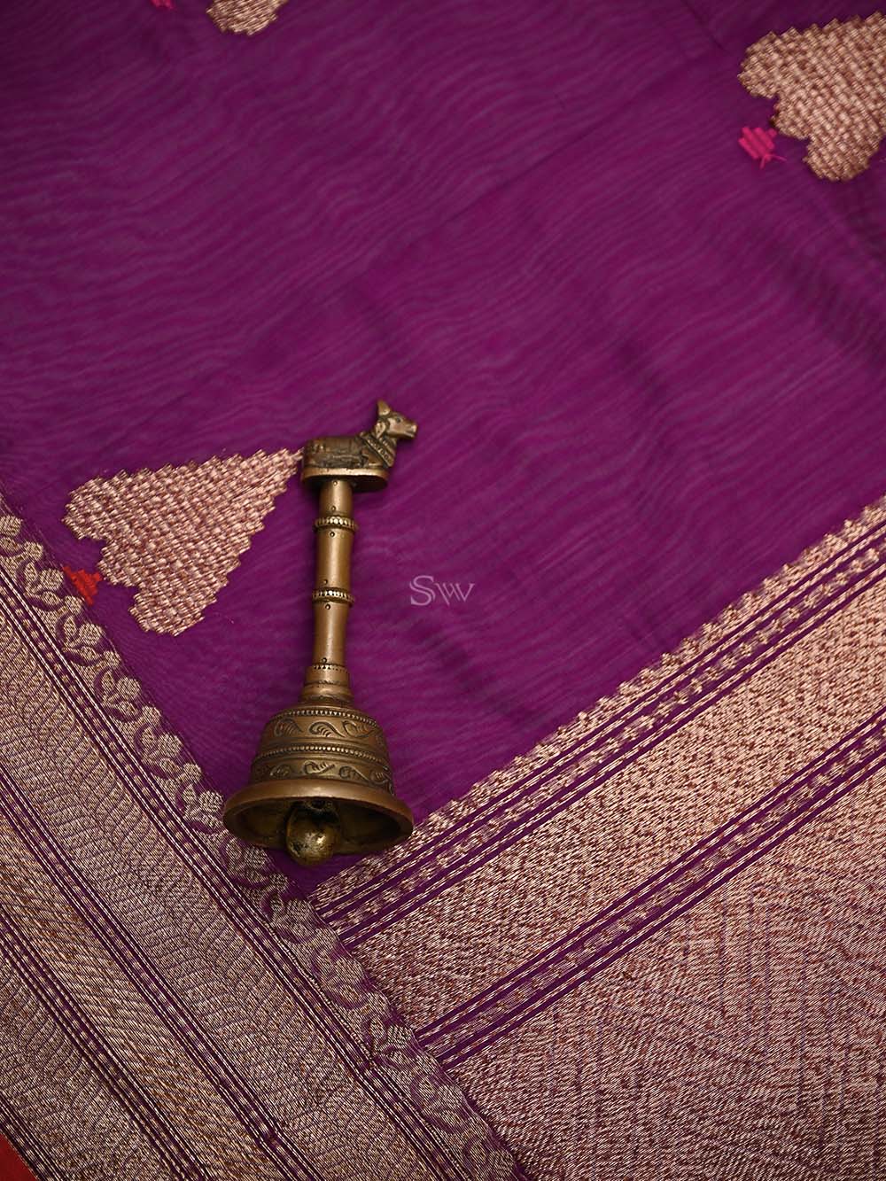 Purple Booti Chanderi Silk Handloom Banarasi Saree - Sacred Weaves