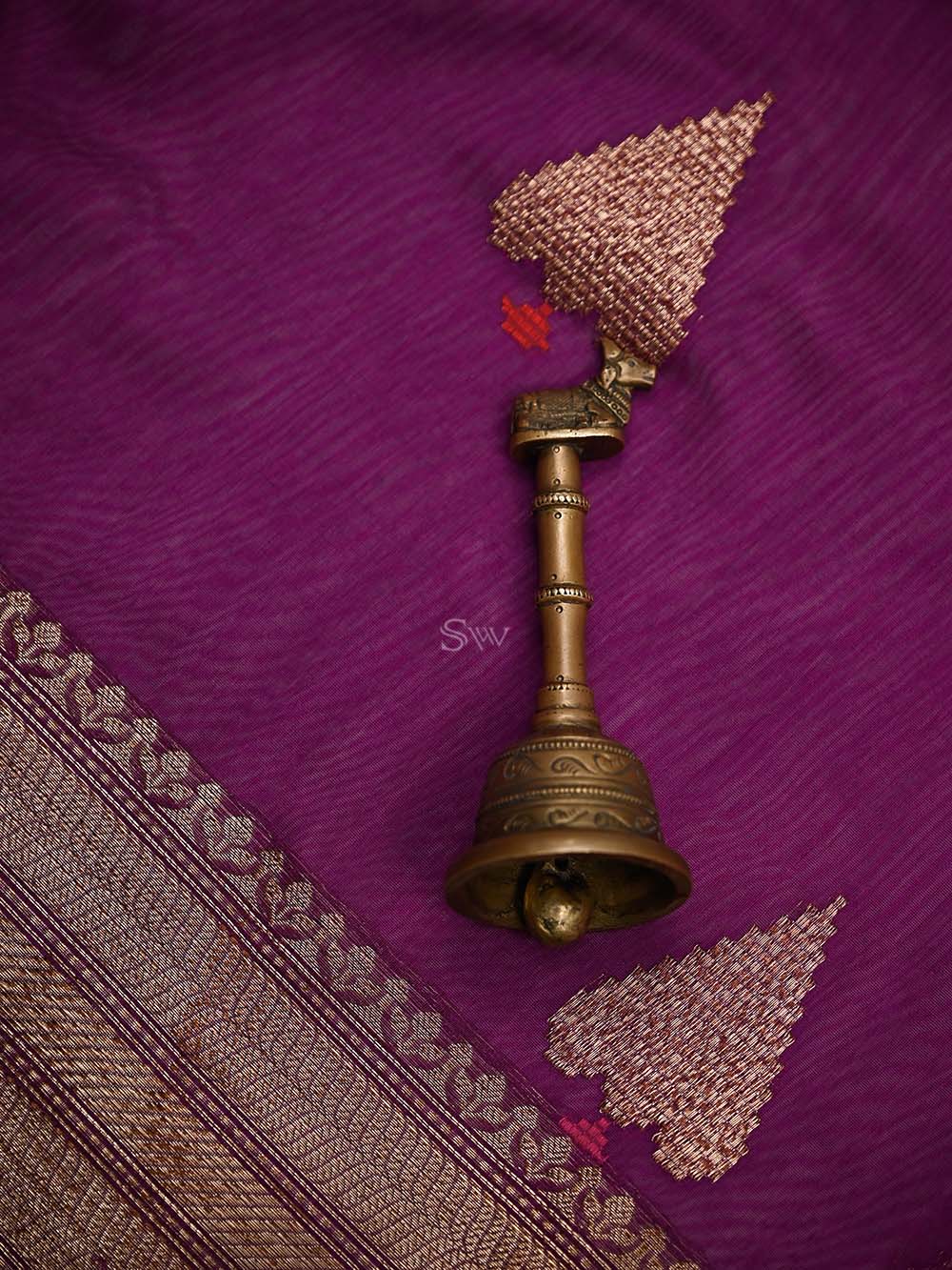 Purple Booti Chanderi Silk Handloom Banarasi Saree - Sacred Weaves