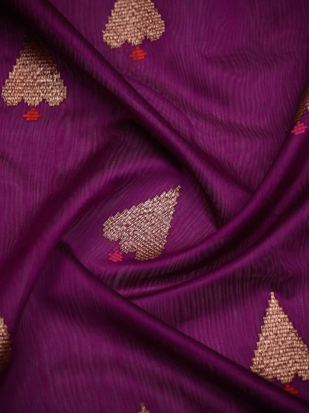 Purple Booti Chanderi Silk Handloom Banarasi Saree - Sacred Weaves