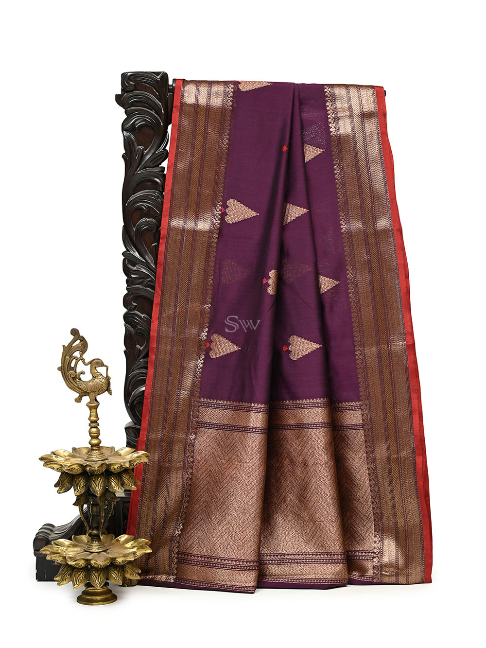 Wine Booti Chanderi Silk Handloom Banarasi Saree