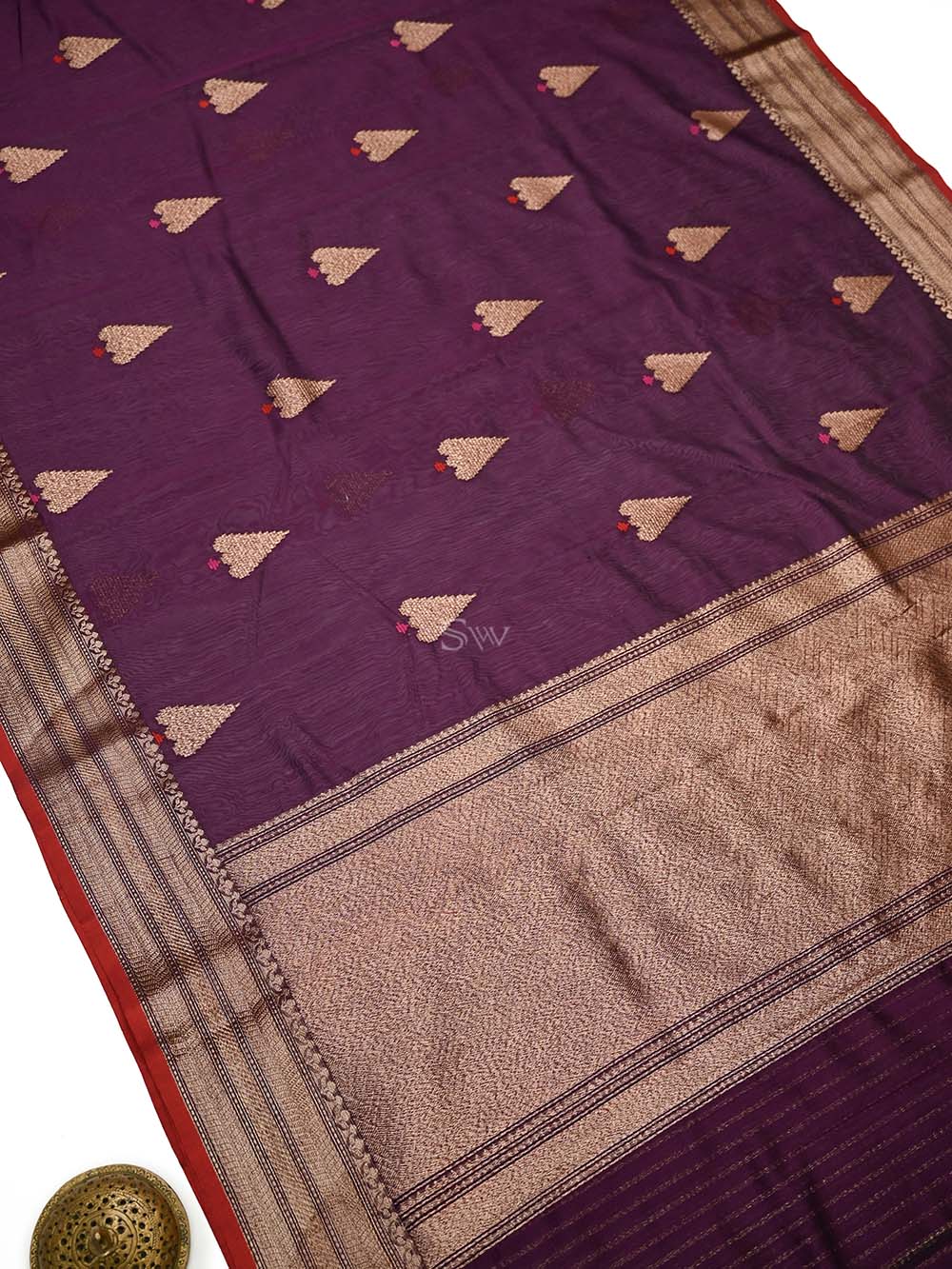 Wine Booti Chanderi Silk Handloom Banarasi Saree