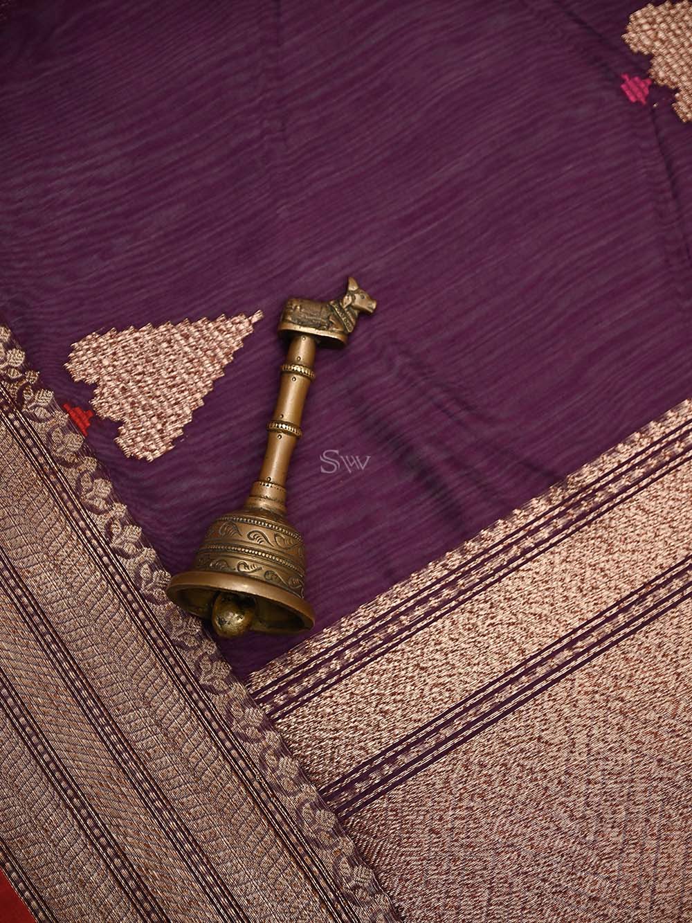 Wine Booti Chanderi Silk Handloom Banarasi Saree