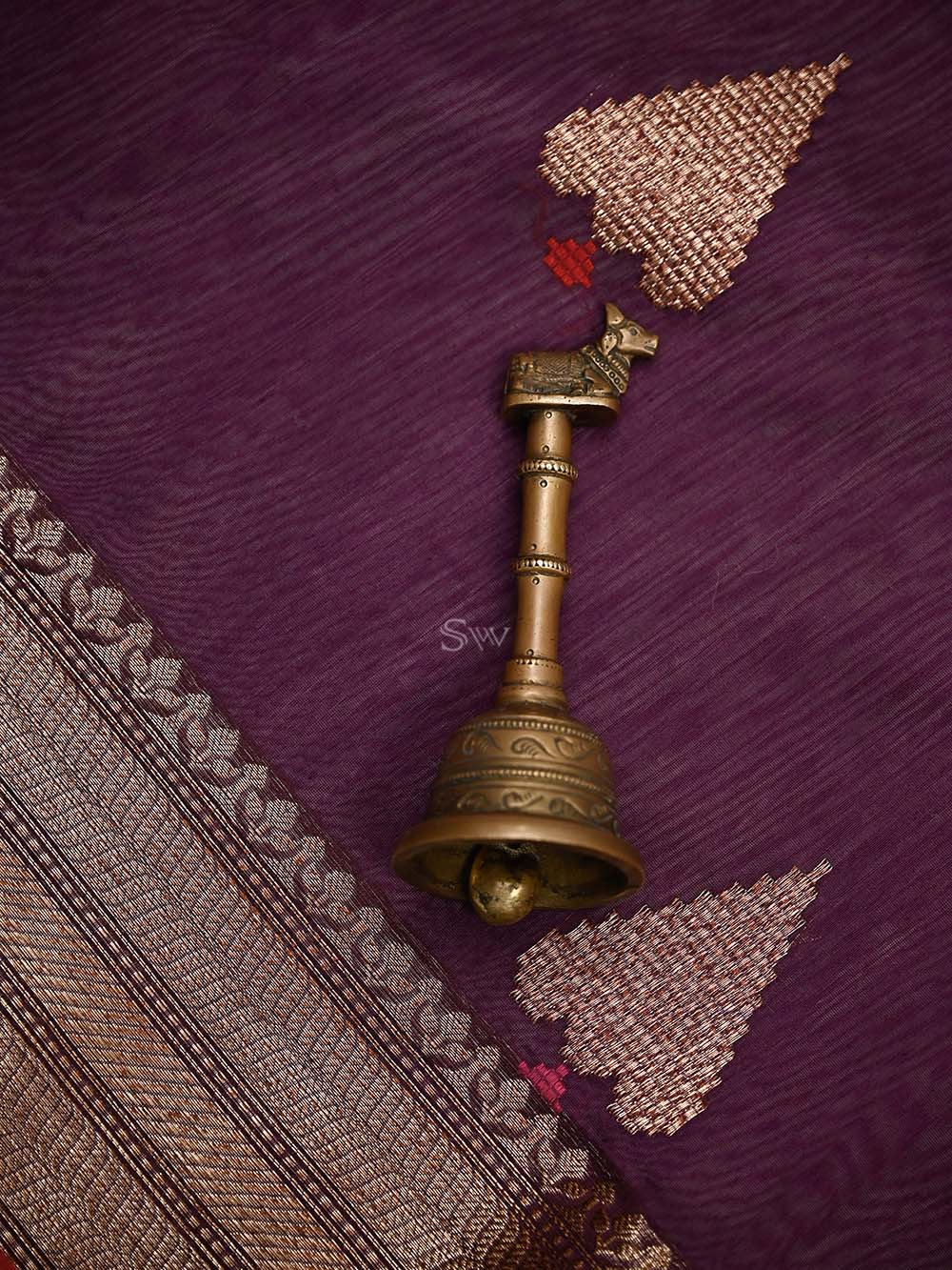 Wine Booti Chanderi Silk Handloom Banarasi Saree