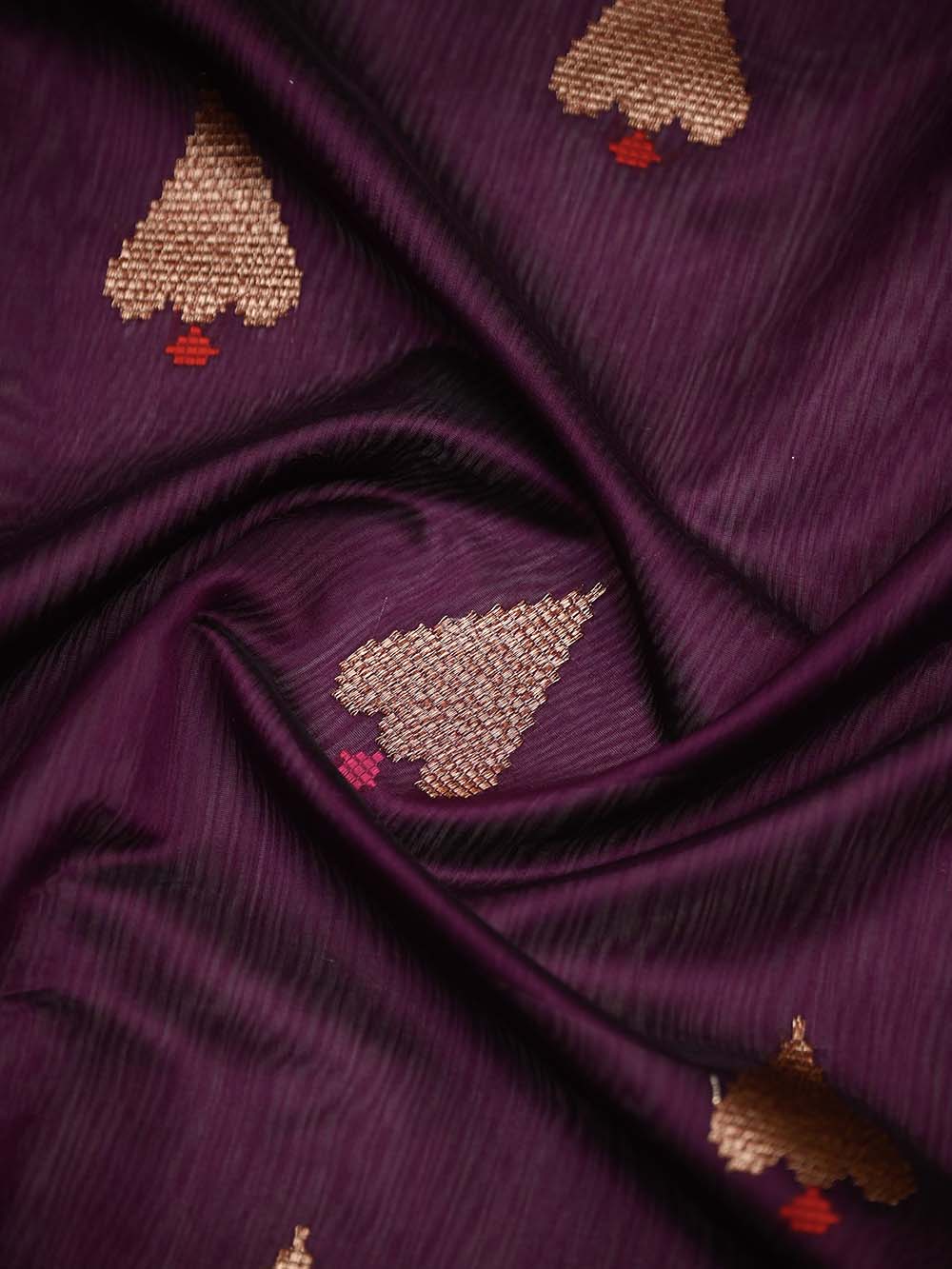 Wine Booti Chanderi Silk Handloom Banarasi Saree