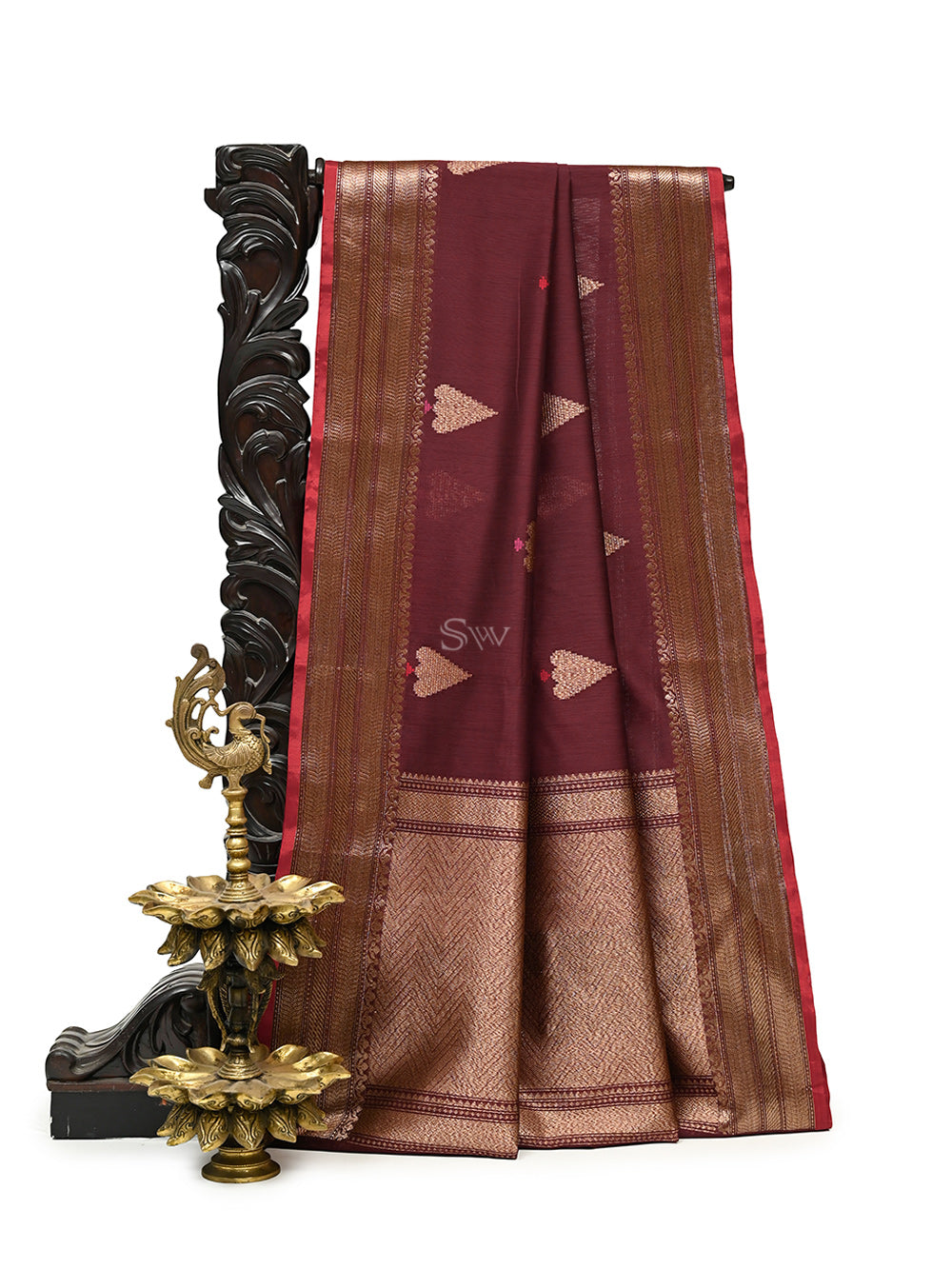Wine Booti Chanderi Silk Handloom Banarasi Saree