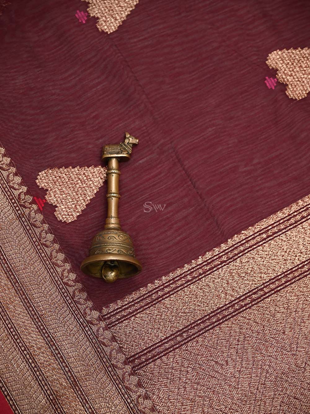 Wine Booti Chanderi Silk Handloom Banarasi Saree