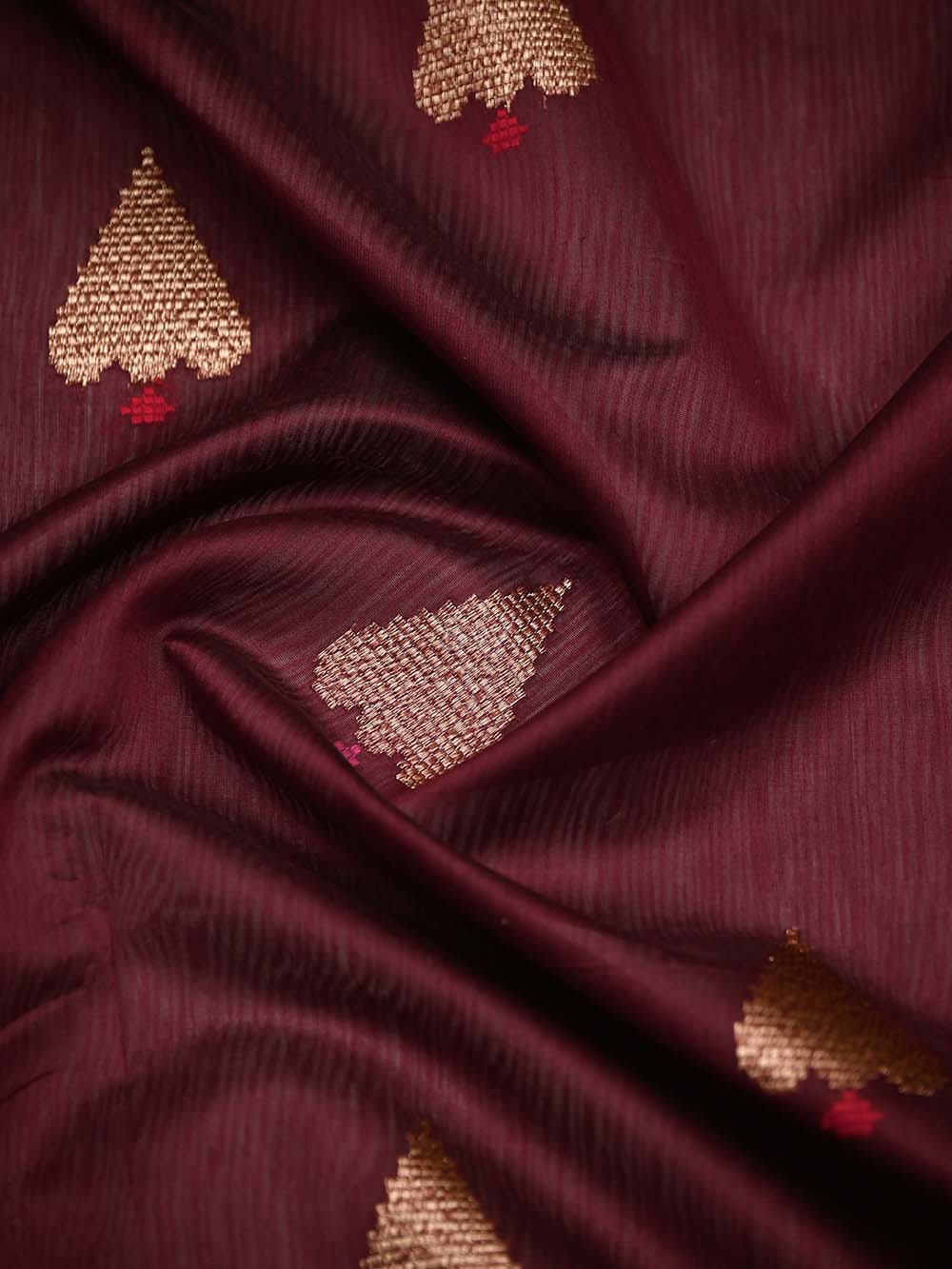 Wine Booti Chanderi Silk Handloom Banarasi Saree