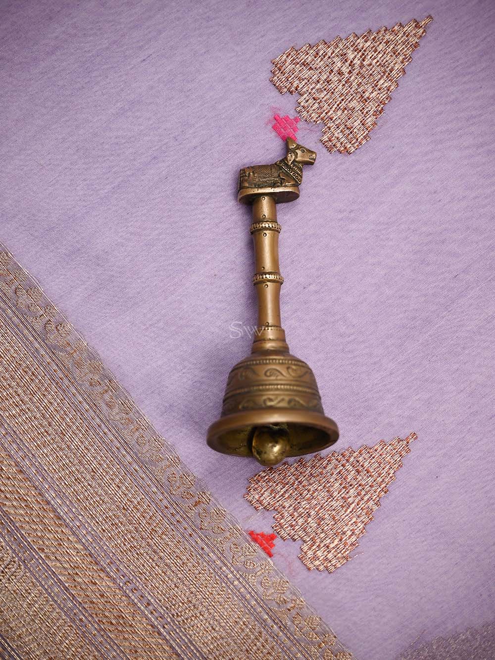 Pastel Purple Booti Chanderi Silk Handloom Banarasi Saree - Sacred Weaves