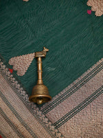 Bottle Green Booti Chanderi Silk Handloom Banarasi Saree