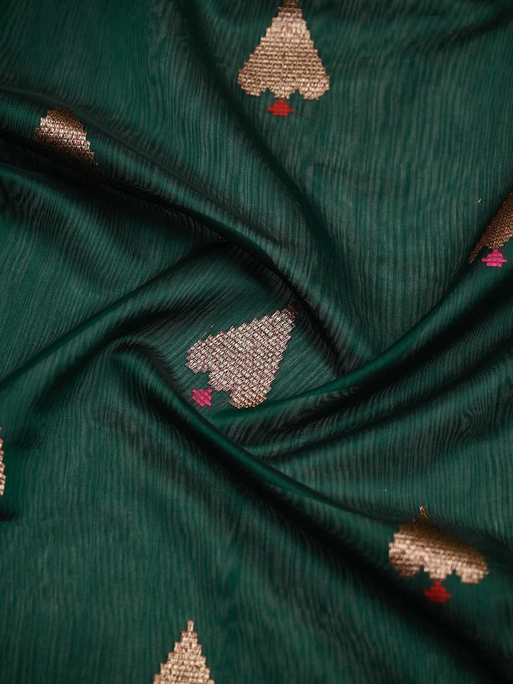 Bottle Green Booti Chanderi Silk Handloom Banarasi Saree