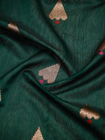 Bottle Green Booti Chanderi Silk Handloom Banarasi Saree