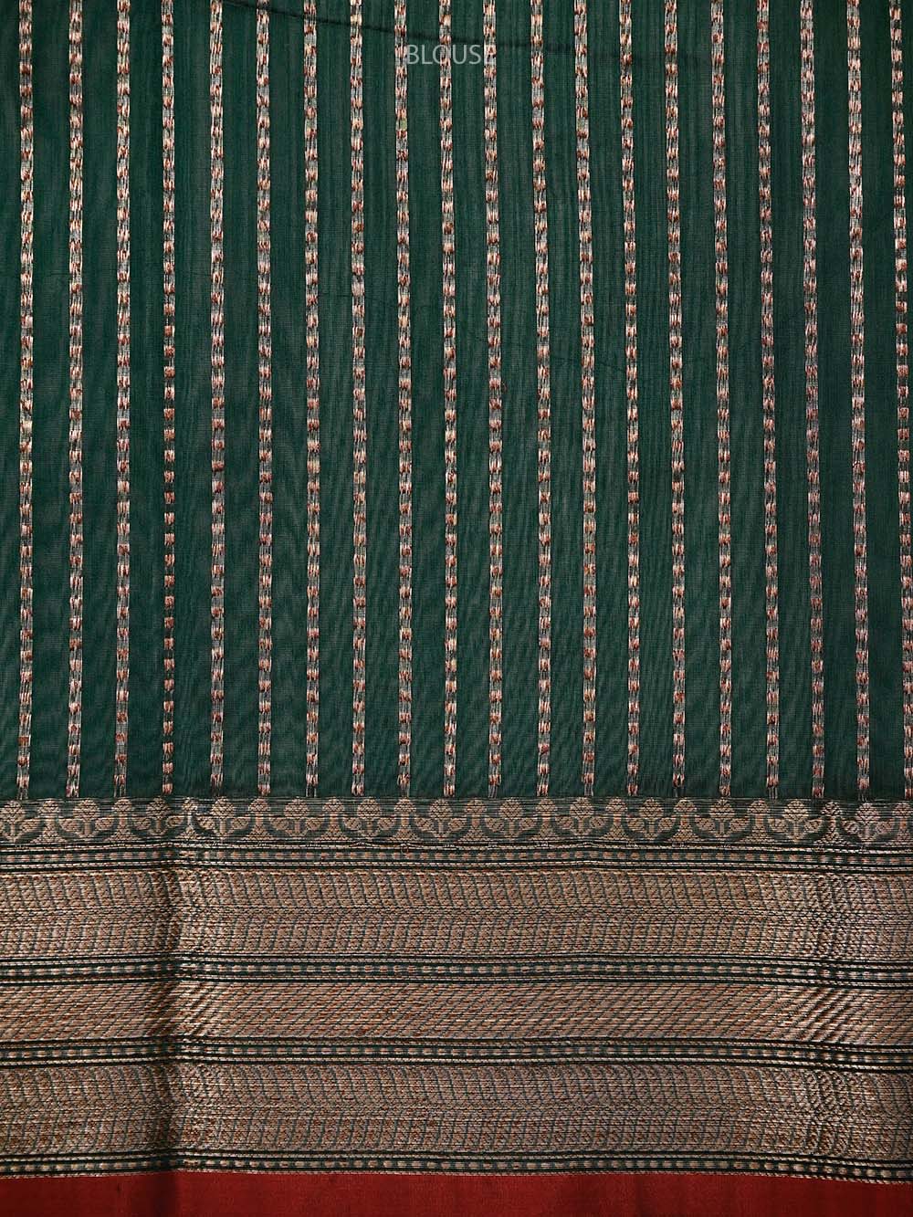 Bottle Green Booti Chanderi Silk Handloom Banarasi Saree