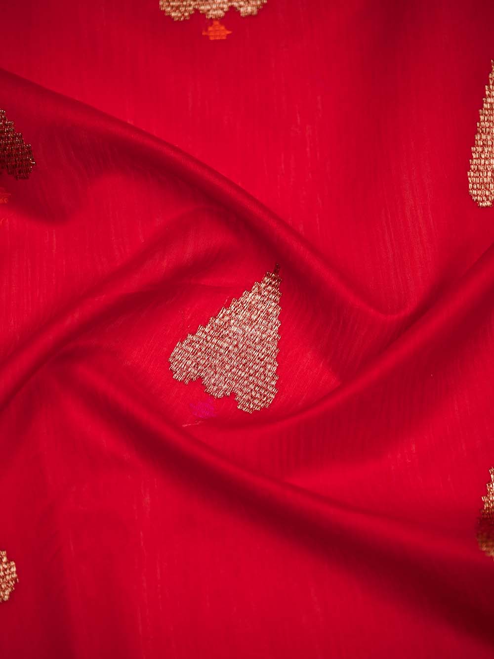 Red Booti Chanderi Silk Handloom Banarasi Saree