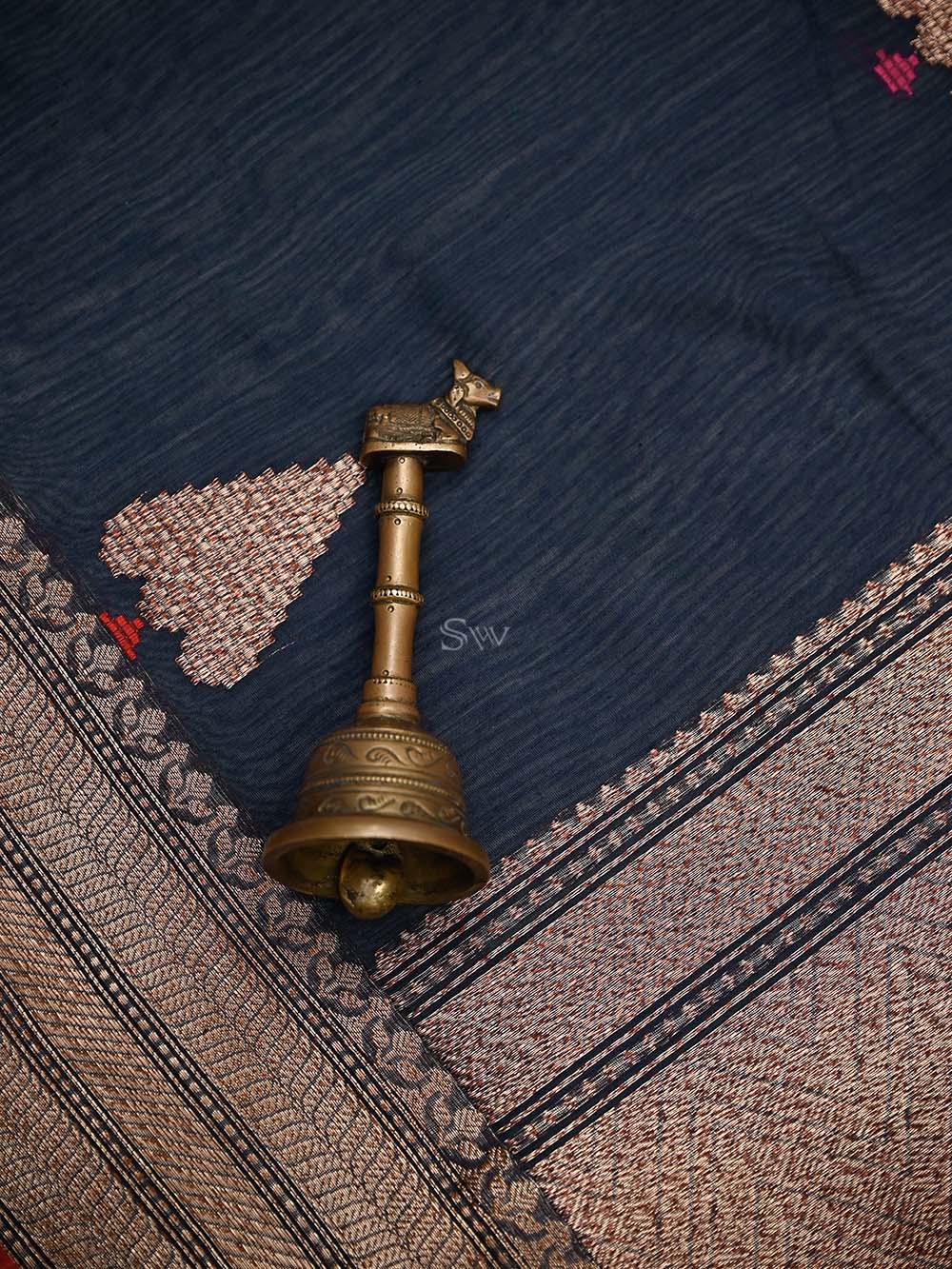 Navy Blue Booti Chanderi Silk Handloom Banarasi Saree