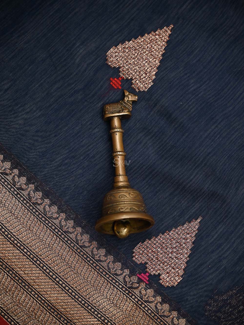 Navy Blue Booti Chanderi Silk Handloom Banarasi Saree