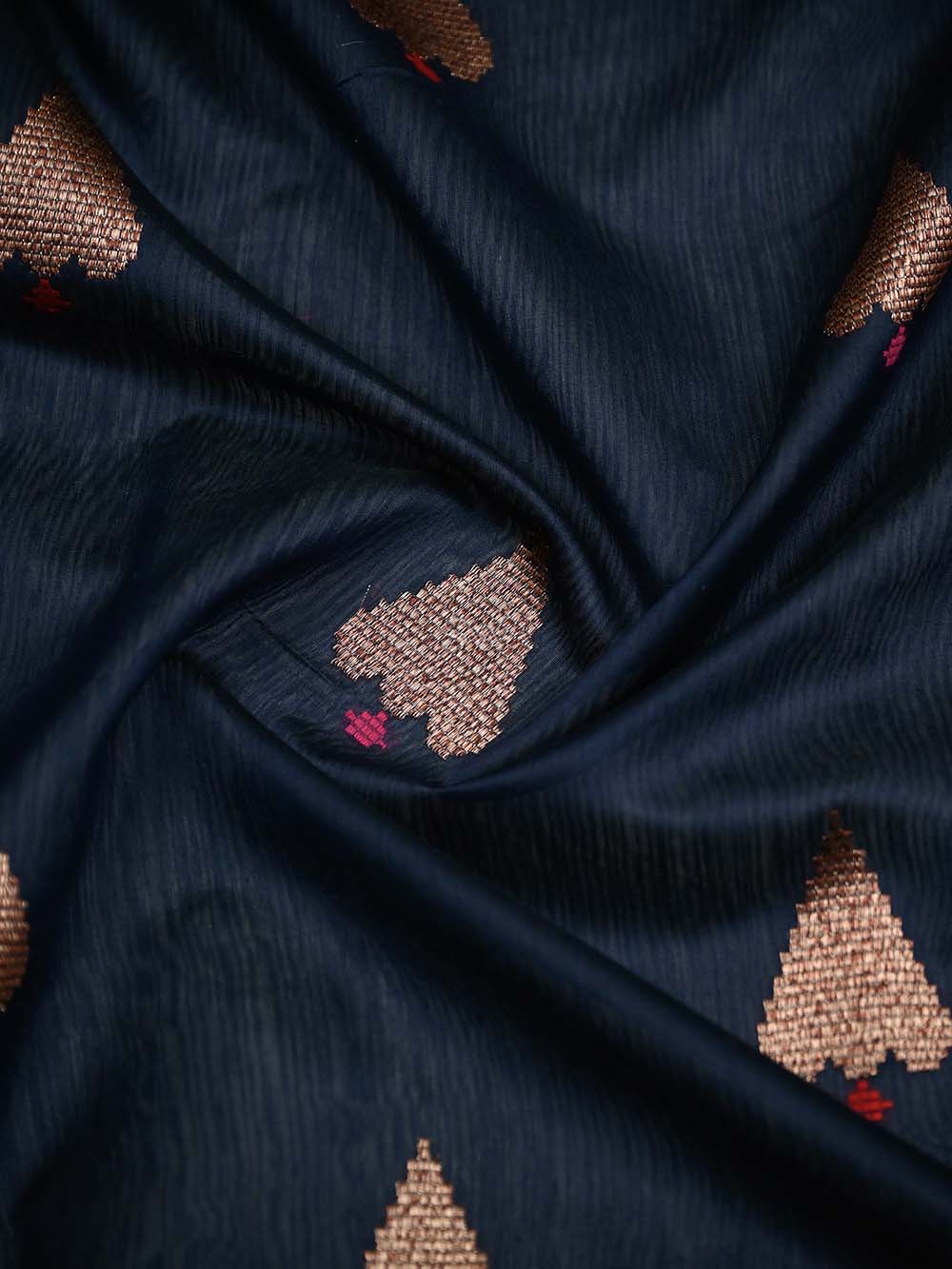 Navy Blue Booti Chanderi Silk Handloom Banarasi Saree