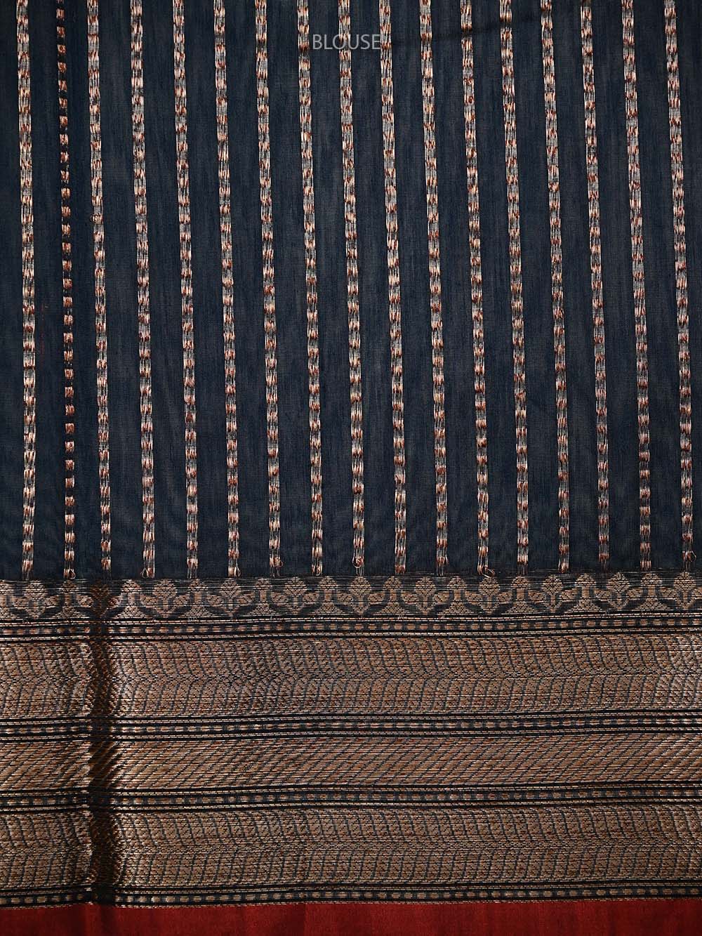 Navy Blue Booti Chanderi Silk Handloom Banarasi Saree