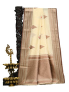 Cream Booti Chanderi Silk Handloom Banarasi Saree - Sacred Weaves