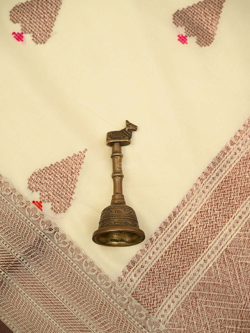 Cream Booti Chanderi Silk Handloom Banarasi Saree - Sacred Weaves