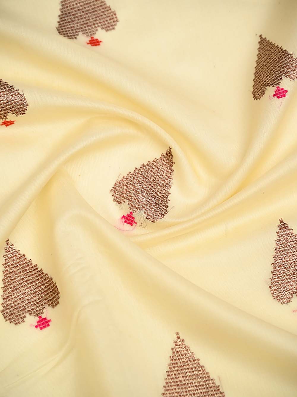 Cream Booti Chanderi Silk Handloom Banarasi Saree - Sacred Weaves