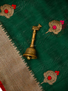 Bottle Green Booti Chanderi Silk Handloom Banarasi Saree - Sacred Weaves