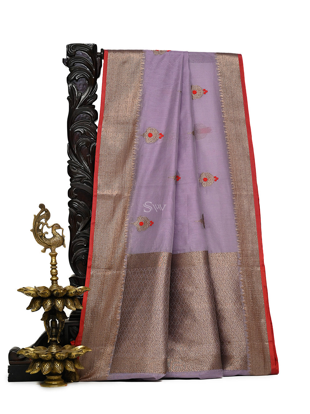 Pastel Purple Booti Chanderi Silk Handloom Banarasi Saree - Sacred Weaves