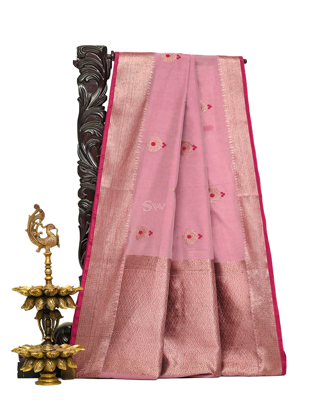 Pastel Pink Booti Chanderi Silk Handloom Banarasi Saree - Sacred Weaves